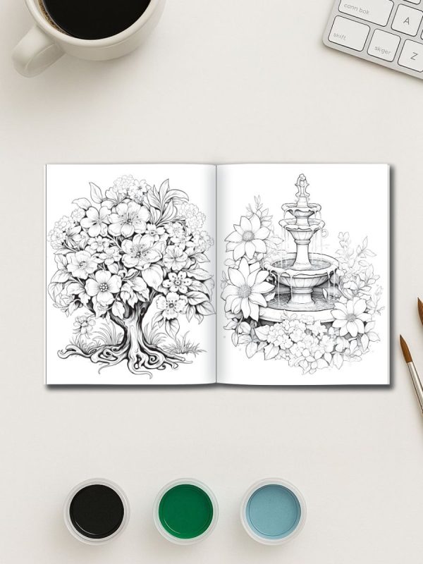 Flores e Fontes – 50 Desenhos de Árvores e Cenas de Jardim - Imagem 4