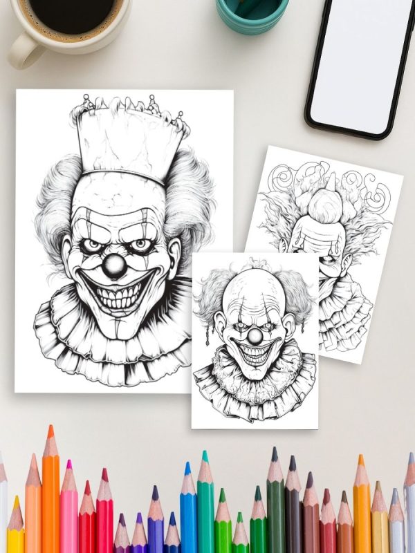 25 Desenhos de Palhaços Sombrios – PDF Prontos para Imprimir - Imagem 4