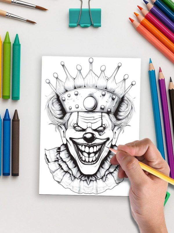 25 Desenhos de Palhaços Sombrios – PDF Prontos para Imprimir - Imagem 5