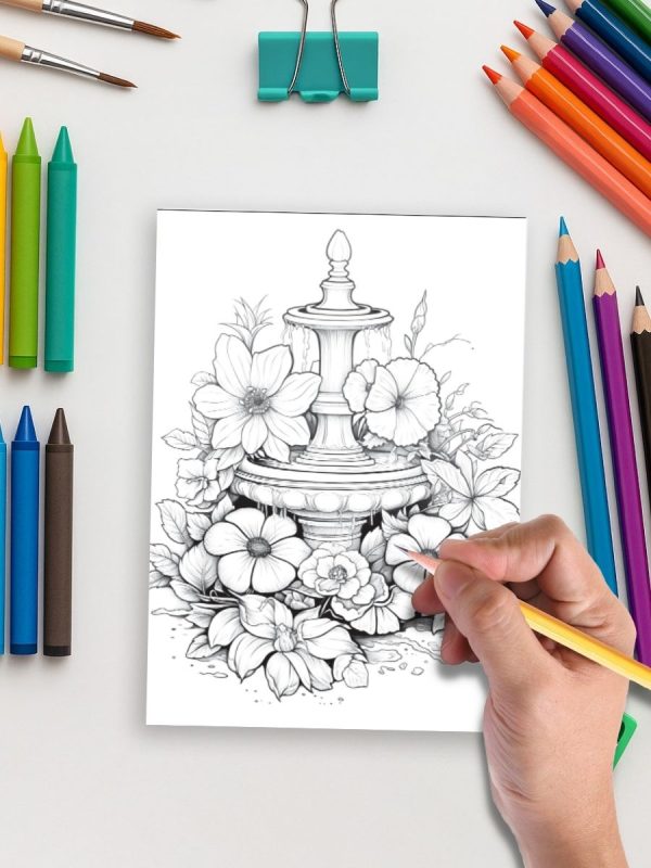 Flores e Fontes – 50 Desenhos de Árvores e Cenas de Jardim - Imagem 6