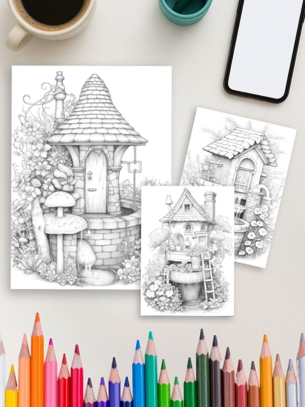 50 Desenhos de Poços dos Desejos Mágicos – Colorir PDF - Imagem 4