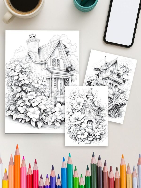 100 Desenhos de Casas com Flores para Colorir PDF - Imagem 3