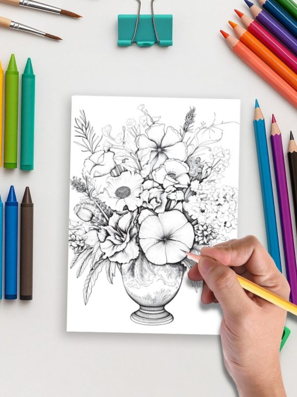 100 Flores para Colorir – Do Botão à Flor PDF - Imagem 5