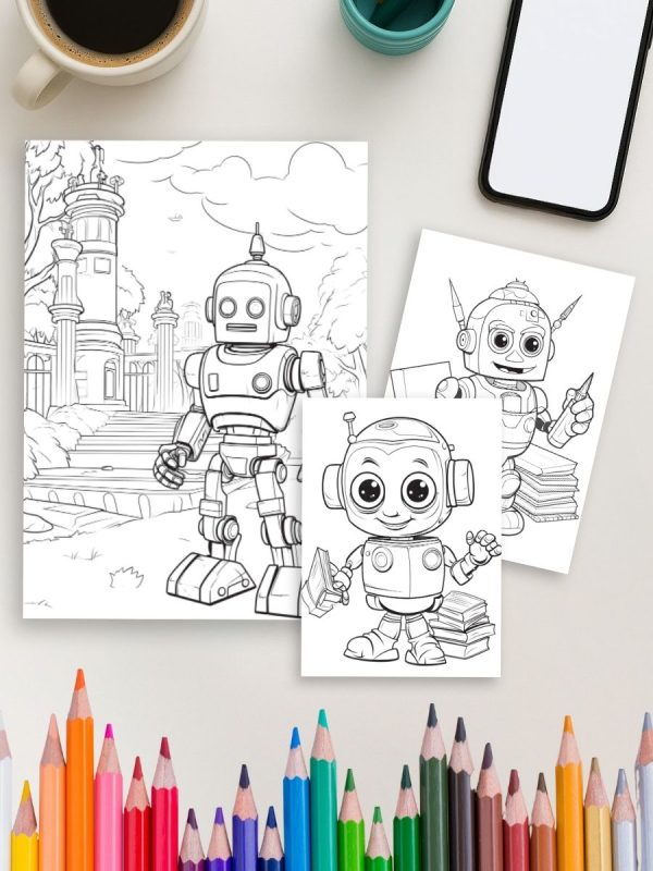 50 Desenhos Divertidos de Robôs em PDF para Colorir - Imagem 4