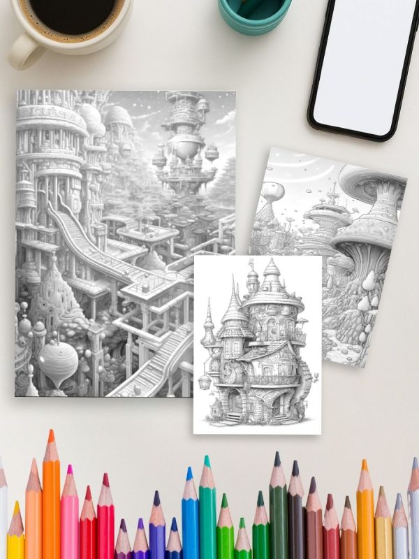 100 Desenhos Casas de Fadas Futuristas em PDF para Colorir - Imagem 4
