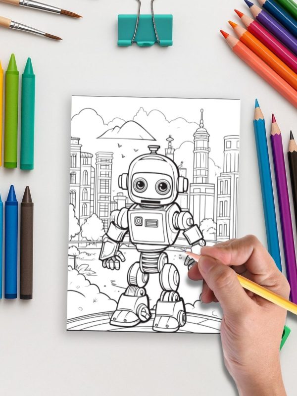 50 Desenhos Divertidos de Robôs em PDF para Colorir - Imagem 5