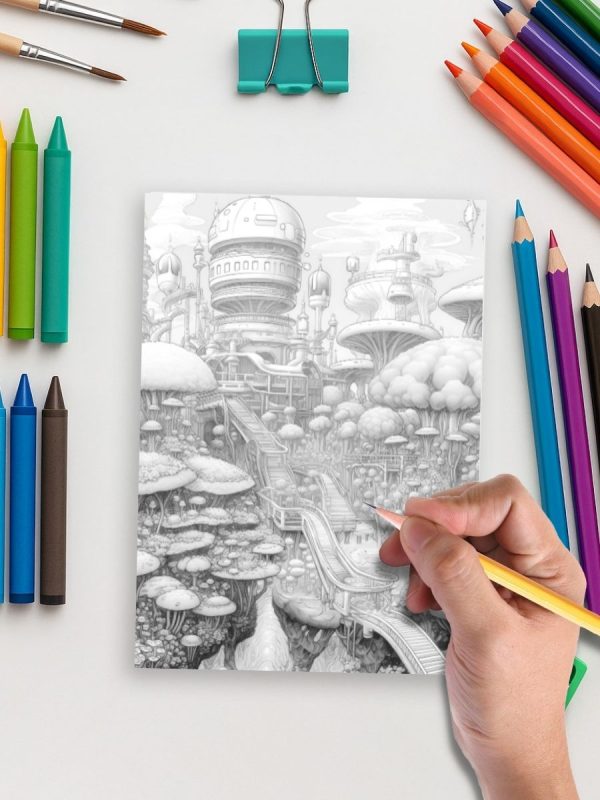 100 Desenhos Casas de Fadas Futuristas em PDF para Colorir - Imagem 5