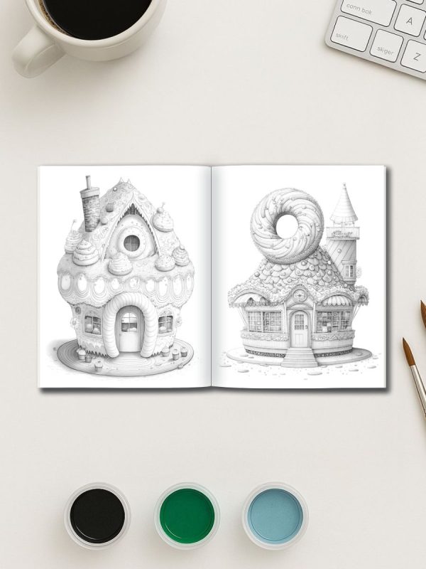 250 Desenhos de Casas de Fantasia e Comida PDF Colorir - Imagem 3