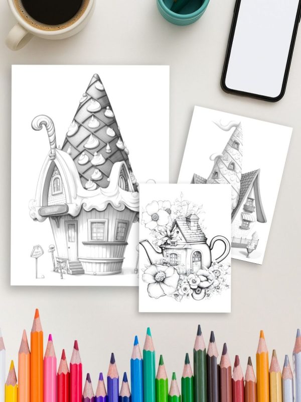 250 Desenhos de Casas de Fantasia e Comida PDF Colorir - Imagem 4