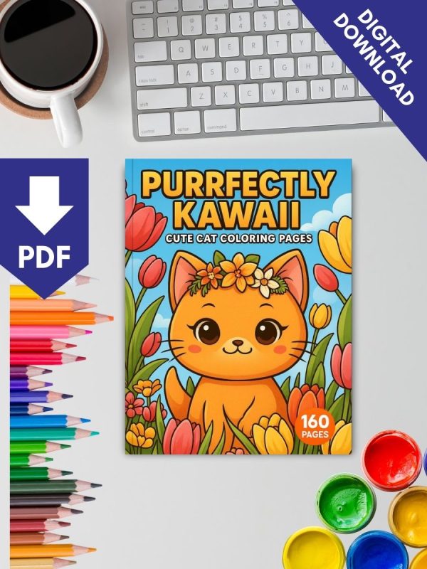 160 Desenhos Fofos de Gatinhos Kawaii Colorir PDF - Imagem 2