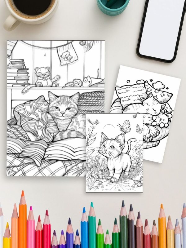 160 Desenhos Fofos de Gatinhos Kawaii Colorir PDF - Imagem 4