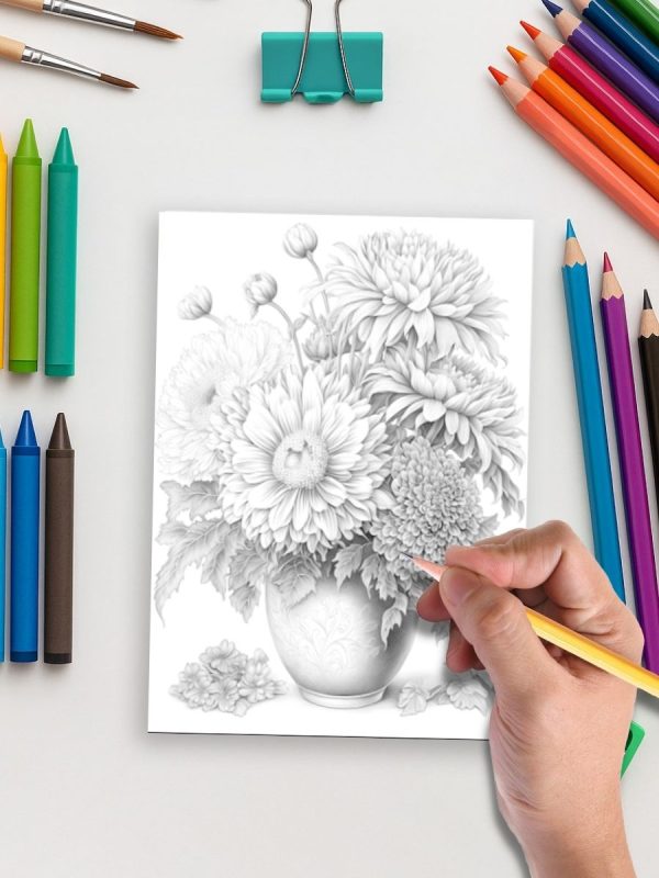 Rosas e Crisântemos – 50 Desenhos Florais Elegantes PDF - Imagem 5