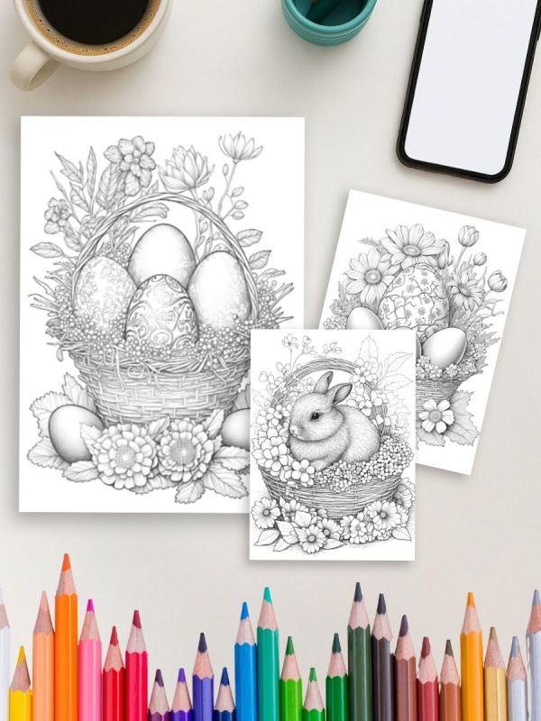 Cestos Floridos de Páscoa – 25 Desenhos para Pintar PDF - Imagem 4
