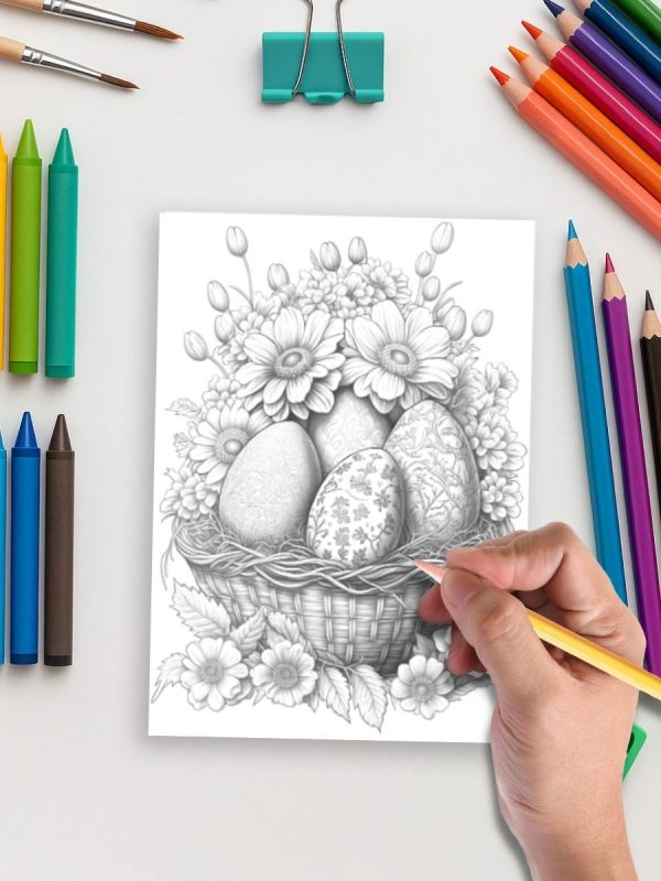 Cestos Floridos de Páscoa – 25 Desenhos para Pintar PDF - Imagem 5