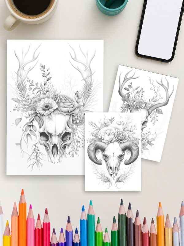 Caveiras Floridas – 25 Desenhos Criativos Colorir PDF - Imagem 4