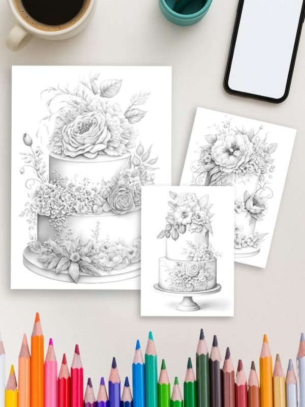 25 Desenhos de Bolos de Casamento para Colorir PDF - Imagem 4