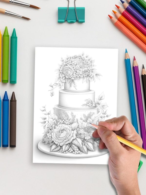 25 Desenhos de Bolos de Casamento para Colorir PDF - Imagem 5