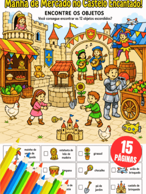 Aventuras de Encontrar e Pintar no Castelo 15 Atividades em PDF 1